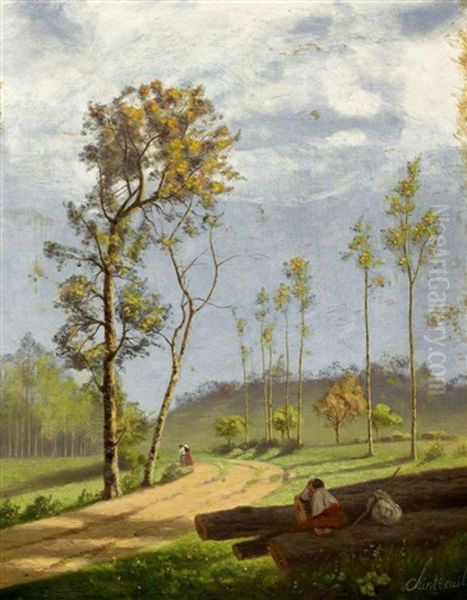 Chemin Du Val D'enfer (bruines). Waldweg Durch Das Val D'enfer Oil Painting by Antoine Chintreuil