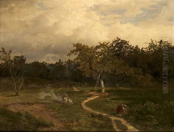 Bauern Bei Der Arbeit In Einer Wiesenlandschaft Oil Painting by Antoine Chintreuil