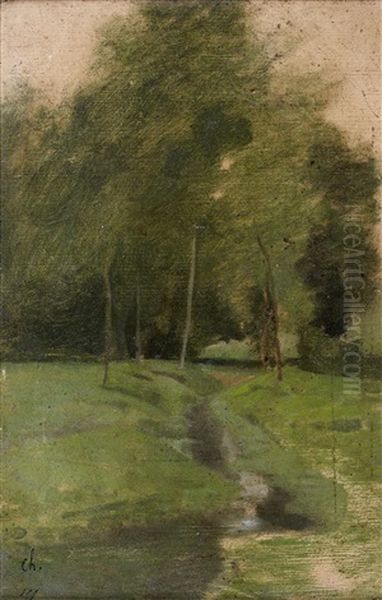 Pres [de] Montchauvet, Chemin Allant Au Moulin (study) (retouched By Corot) by Antoine Chintreuil