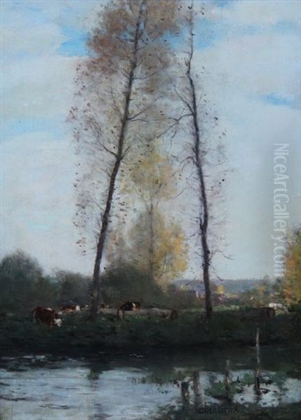 Peupliers En Bord De Riviere Oil Painting by Antoine Chintreuil