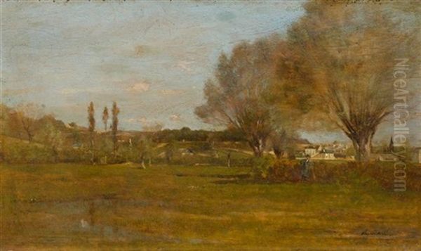 Landschaft Mit Aussicht Auf Ein Dorf Oil Painting by Antoine Chintreuil