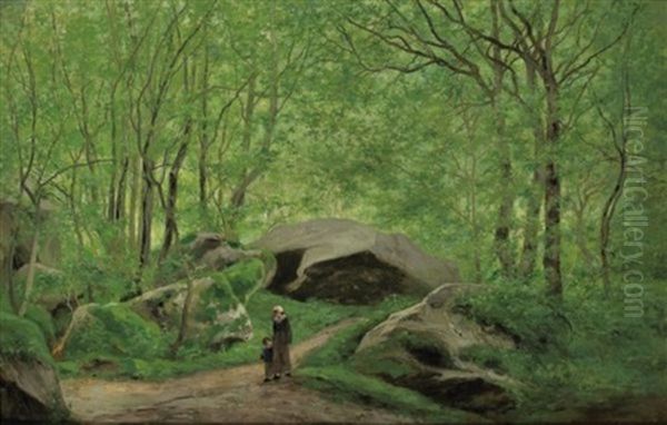 Enfants Dans La Foret Oil Painting by Antoine Chintreuil