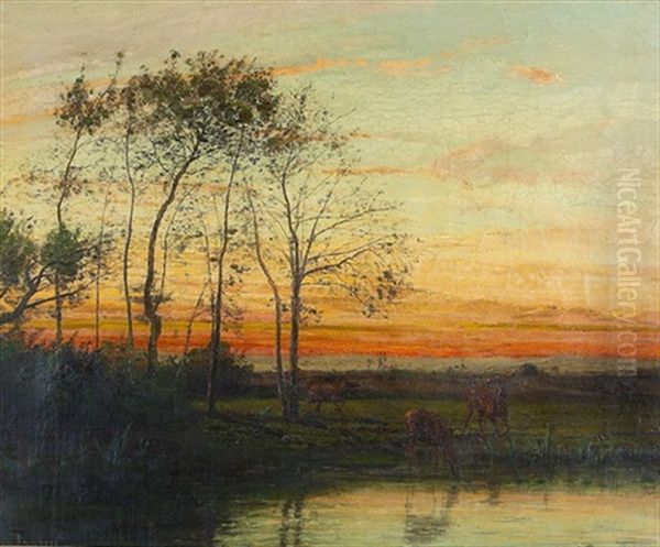 Abendliche Landschaft Mit Rehen Oil Painting by Antoine Chintreuil