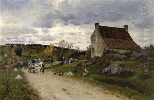 French Farmstead Oil Painting by Antoine Chintreuil