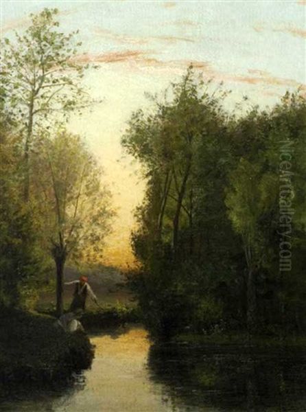 Pecheurs Au Bord De L'eau Oil Painting by Antoine Chintreuil