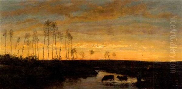 Vaches A La Riviere Oil Painting by Antoine Chintreuil