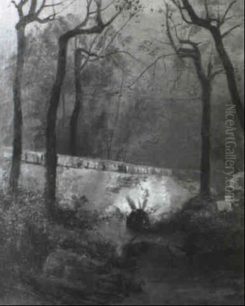 Petit Pont Sur La Riviere En Sous-bois Oil Painting by Antoine Chintreuil