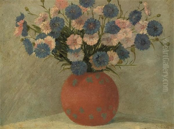 Flower Bouquet In Round Vase Oil Painting by Demetre Chiparus