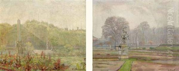 Vue Du Jardin Du Luxembourg (+ Similar; Pair) Oil Painting by Eugene Chiriaeff