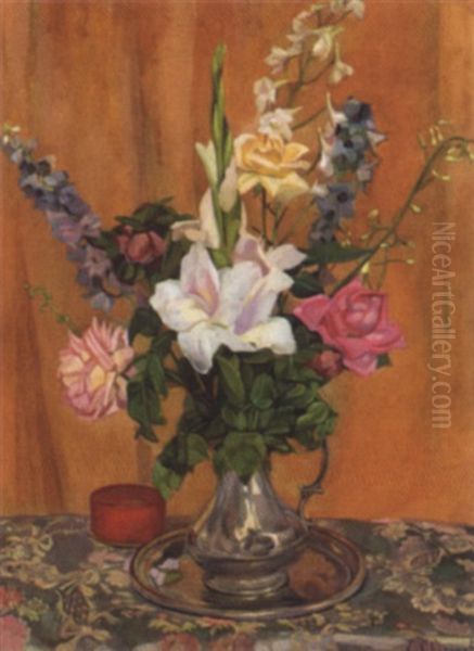 Flowers In A Vase Oil Painting by Eugene Chiriaeff