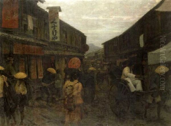 Edo (old Tokyo), Japan Oil Painting by Aleksandr Inokent'evich Chirkov