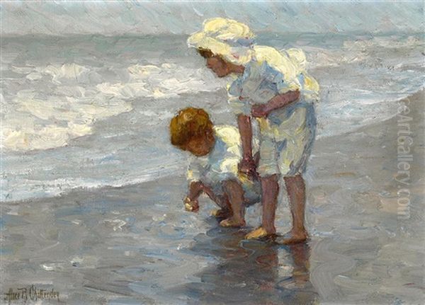 Children At The Seashore Oil Painting by Alice Brown Chittenden