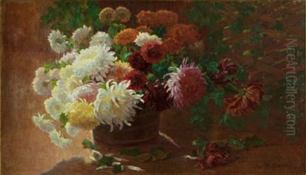 Still Life With Chrysanthemums Oil Painting by Alice Brown Chittenden