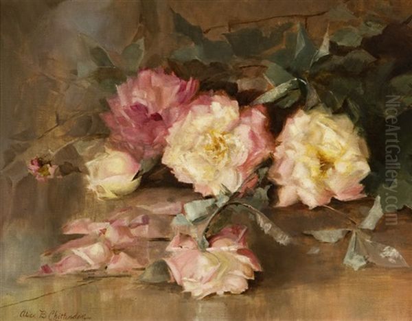 Still Life With Pink And Yellow Roses Oil Painting by Alice Brown Chittenden