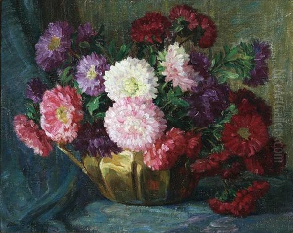 Floral Still Life - Zinnias Oil Painting by Alice Brown Chittenden