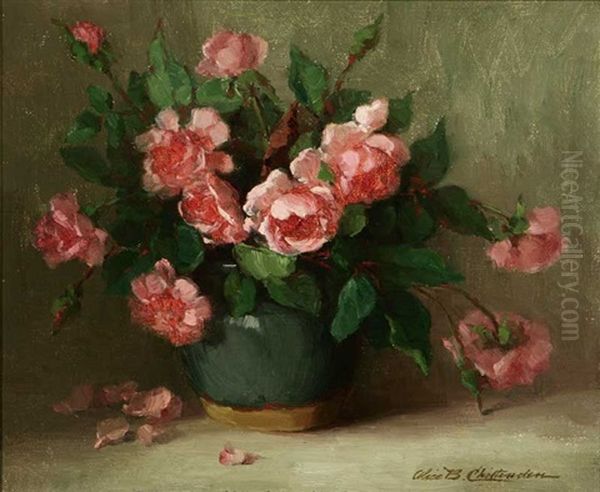 Floral Still Life - Pink Roses Oil Painting by Alice Brown Chittenden