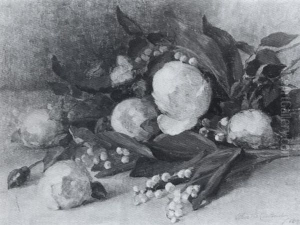 Still Life With Peonies And Lily Of The Valley Oil Painting by Alice Brown Chittenden