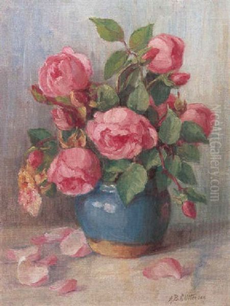 Red Roses In A Blue Vase Oil Painting by Alice Brown Chittenden