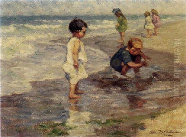 Children On A Beach Oil Painting by Alice Brown Chittenden