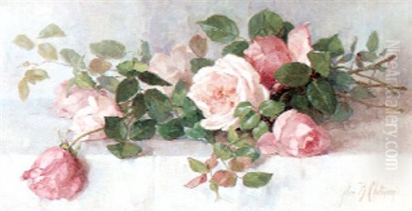 Cut Roses On A Ledge Oil Painting by Alice Brown Chittenden