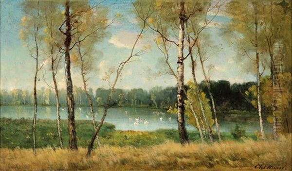 The Jean-jacques Rousseau Lake In Ermenonville Oil Painting by Anton Chittussi