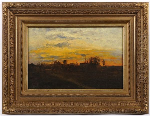 Sunset In Fontainebleau Oil Painting by Anton Chittussi