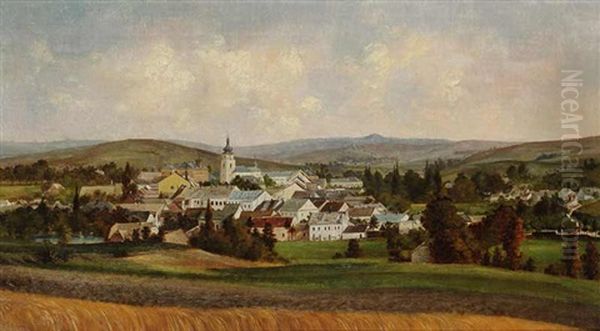 A View Of Nove Mesto Na Morave Oil Painting by Anton Chittussi