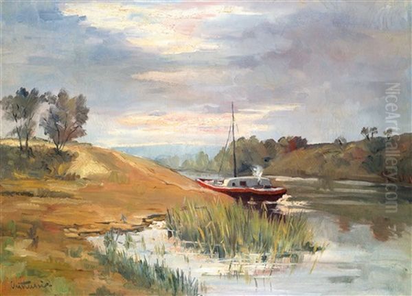 Lastkahn An Der Seine Oil Painting by Anton Chittussi