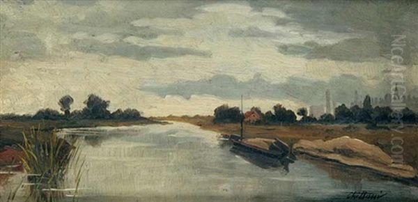 A Landscape With A River Oil Painting by Anton Chittussi