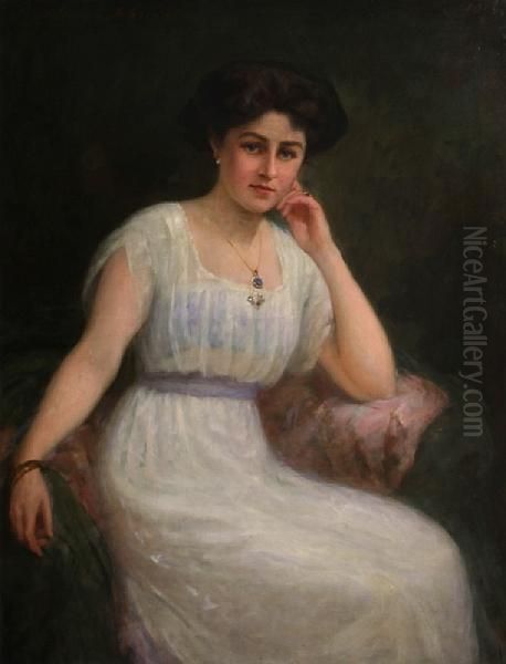 A Portrait Of A Lady In White Oil Painting by Charles Goldsborough Anderson