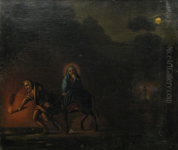 The Flight Into Egypt Oil Painting by Anton Chladek