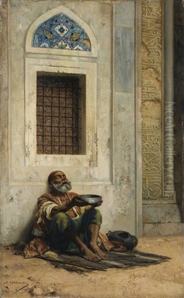 Mendicant At The Mosque Door Oil Painting by Stanislaus von Chlebowski