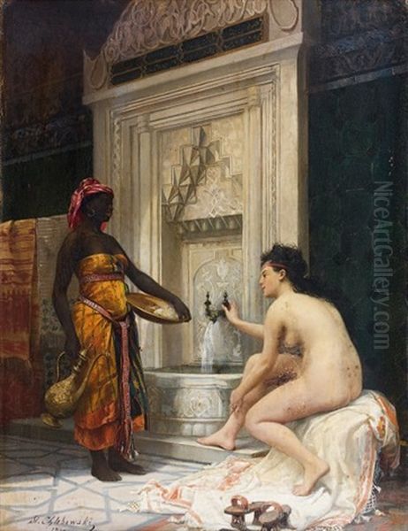 Une Femme Turque Au Bain Oil Painting by Stanislaus von Chlebowski