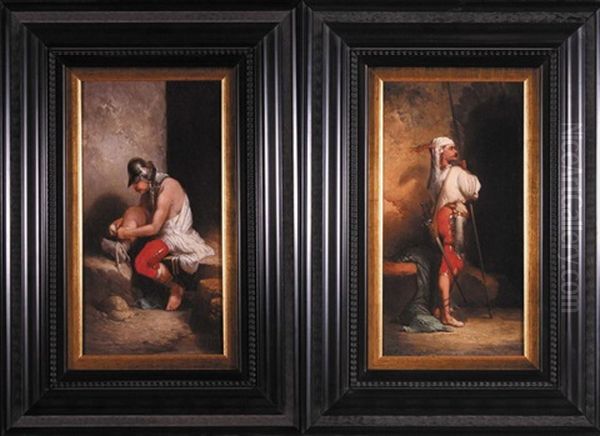 Na Warcie (+ Zolnierz Zakladajacy Onuce; Pair) Oil Painting by Stanislaus von Chlebowski