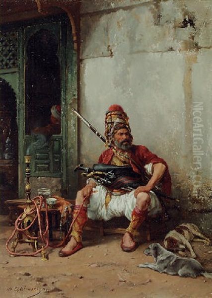 Turc Au Hookah Oil Painting by Stanislaus von Chlebowski