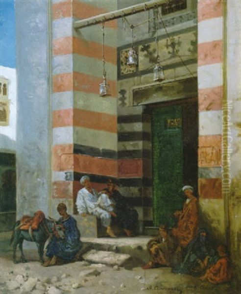 Arabs Resting In A Portal Oil Painting by Stanislaus von Chlebowski