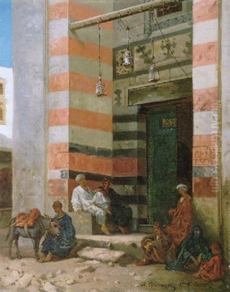 Arabs Resting In A Portal Oil Painting by Stanislaus von Chlebowski