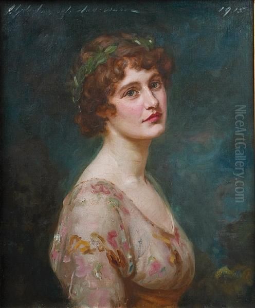 Half Length Portrait Of Mrs Creasy Wearing Afloral Dress Oil Painting by Charles Goldsborough Anderson