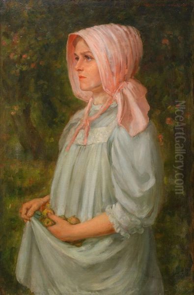 Flicka Med Applen Oil Painting by Charles Goldsborough Anderson