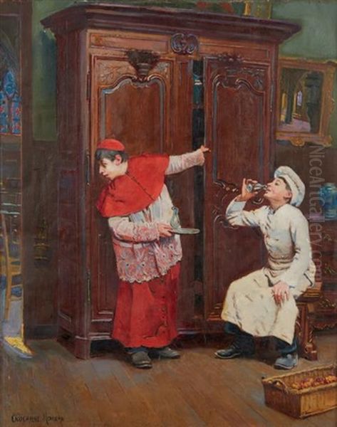 Dans La Sacristie Oil Painting by Paul-Charles Chocarne-Moreau