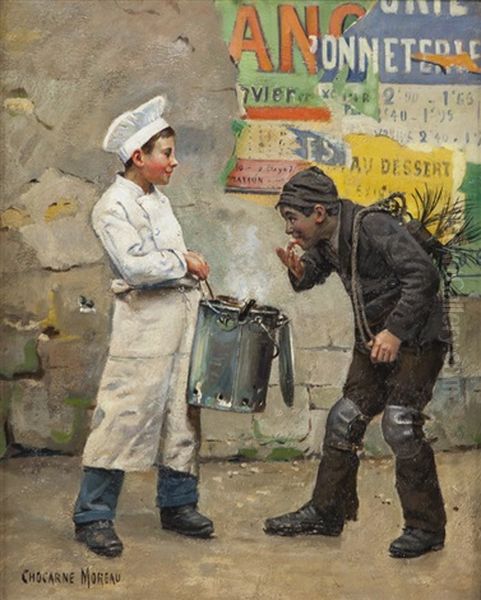 L'apprenti Patissier Et Le Petit Ramoneur Oil Painting by Paul-Charles Chocarne-Moreau