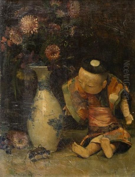 Nature Morte A La Poupee Japonaise Et Au Hanneton Oil Painting by Paul-Charles Chocarne-Moreau