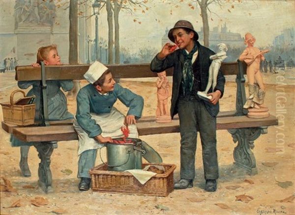 Petit Cuisinier Aux Ecrevisses Sur La Place De L'etoile Oil Painting by Paul-Charles Chocarne-Moreau