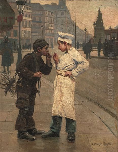 L'apprenti Patissier Et Le Petit Ramoneur Oil Painting by Paul-Charles Chocarne-Moreau