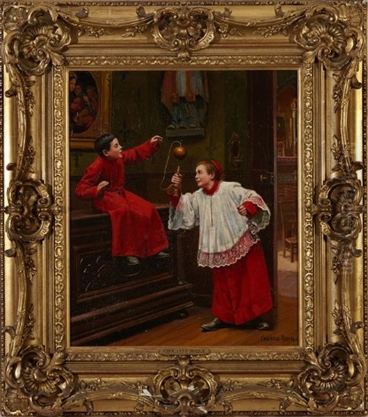 Les Enfants De Choeur Au Bilboquet Oil Painting by Paul-Charles Chocarne-Moreau