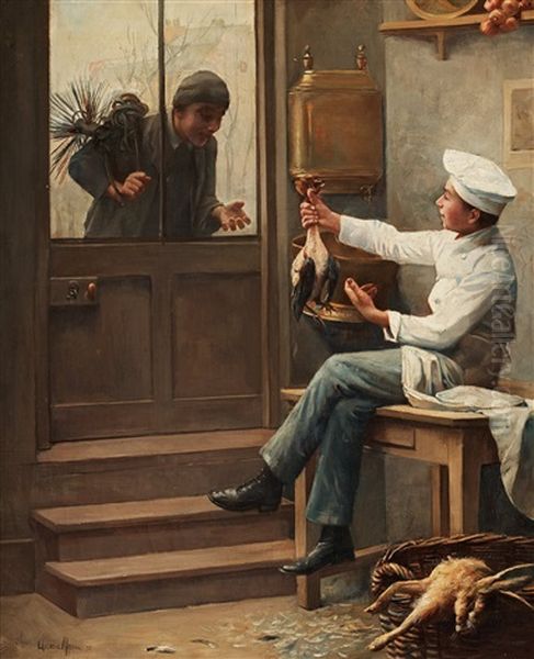 The Young Chef And His Friend The Chimney Sweeper Oil Painting by Paul-Charles Chocarne-Moreau