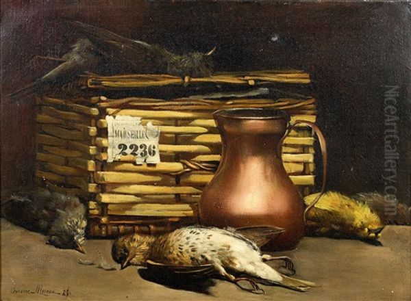 Nature Morte Aux Oiseaux Avec Une Grive Musicienne Et Un Pot En Cuivre Oil Painting by Paul-Charles Chocarne-Moreau