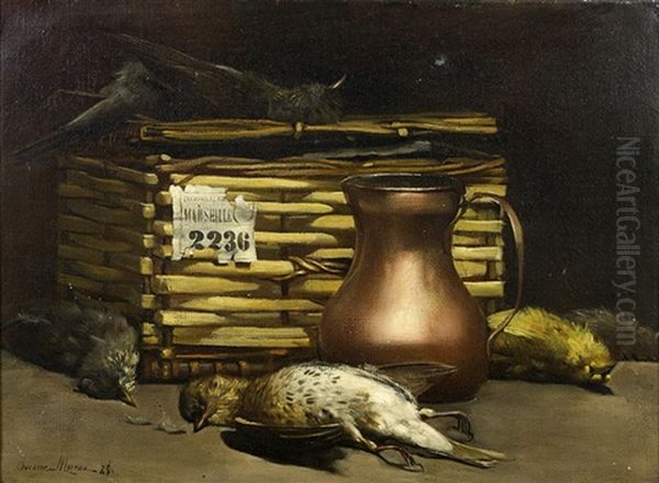 Nature Morte Aux Oiseaux Avec Une Grive Musicienne Et Un Pot En Cuivre Oil Painting by Paul-Charles Chocarne-Moreau