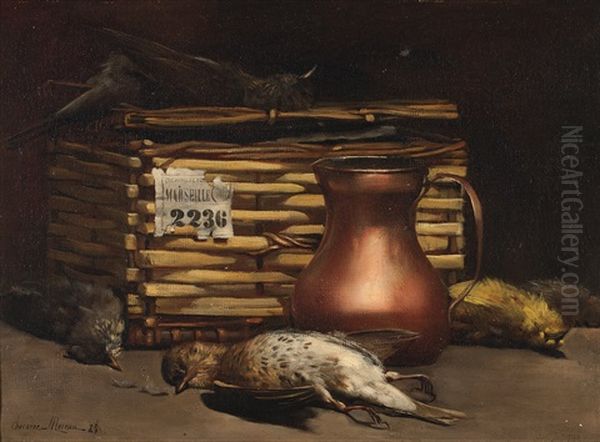 Stillleben Mit Reisekorb, Kupferkrug Und Toten Vogeln Oil Painting by Paul-Charles Chocarne-Moreau