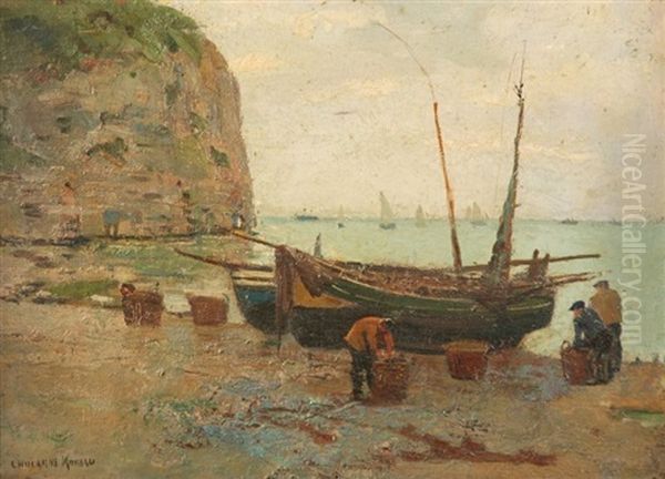 Pecheurs Au Bord De La Falaise D'yport Oil Painting by Paul-Charles Chocarne-Moreau